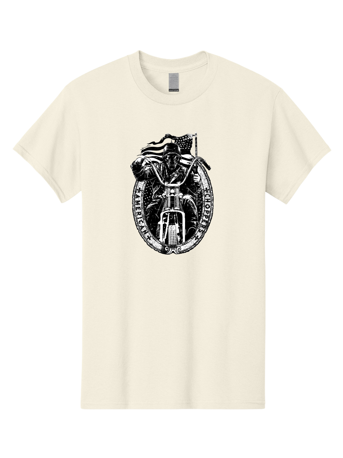 American-Chopper Men'S Graphic Tee, 100% Cotton, Comfortable Casual Summer Wear, Machine Washable, Motorcycle Culture, Biker Graphics, Patriotic Symbol, Chopper Bike, Skull Rider, American Flag, Bold Design, Black And White Illustration, Aab642 25