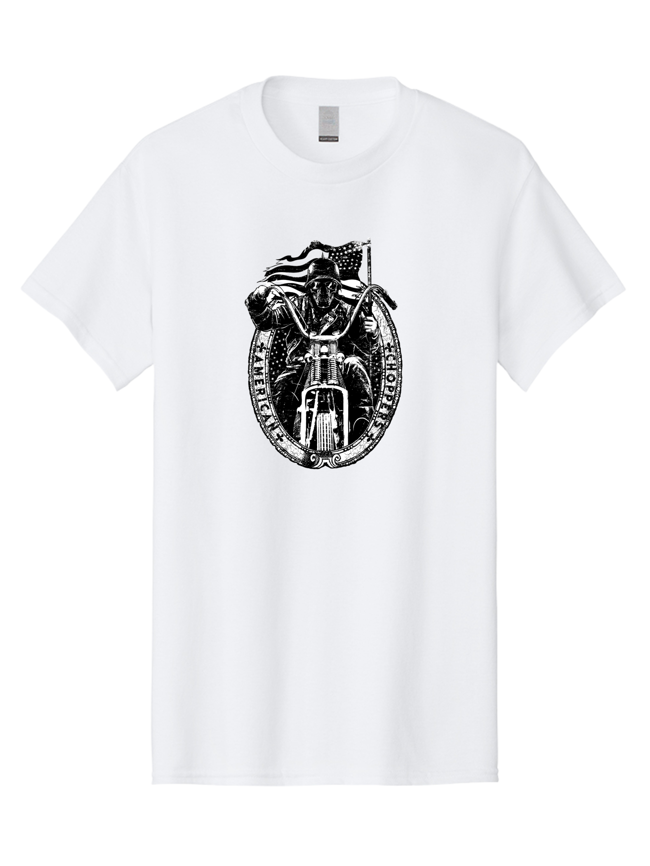 American-Chopper Men'S Graphic Tee, 100% Cotton, Comfortable Casual Summer Wear, Machine Washable, Motorcycle Culture, Biker Graphics, Patriotic Symbol, Chopper Bike, Skull Rider, American Flag, Bold Design, Black And White Illustration, Aab642 7