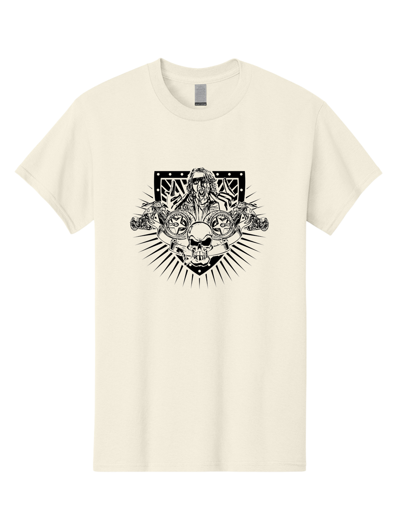 Biker-With-Skull Men'S Graphic Tee, 100% Cotton, Comfortable Casual Summer Wear, Machine Washable, Biker With Leather Jacket, Skull With Horns, Motorcycles, Rock And Roll Style, Biker Culture, Bold Illustration, Black And White Design, Aab643 13