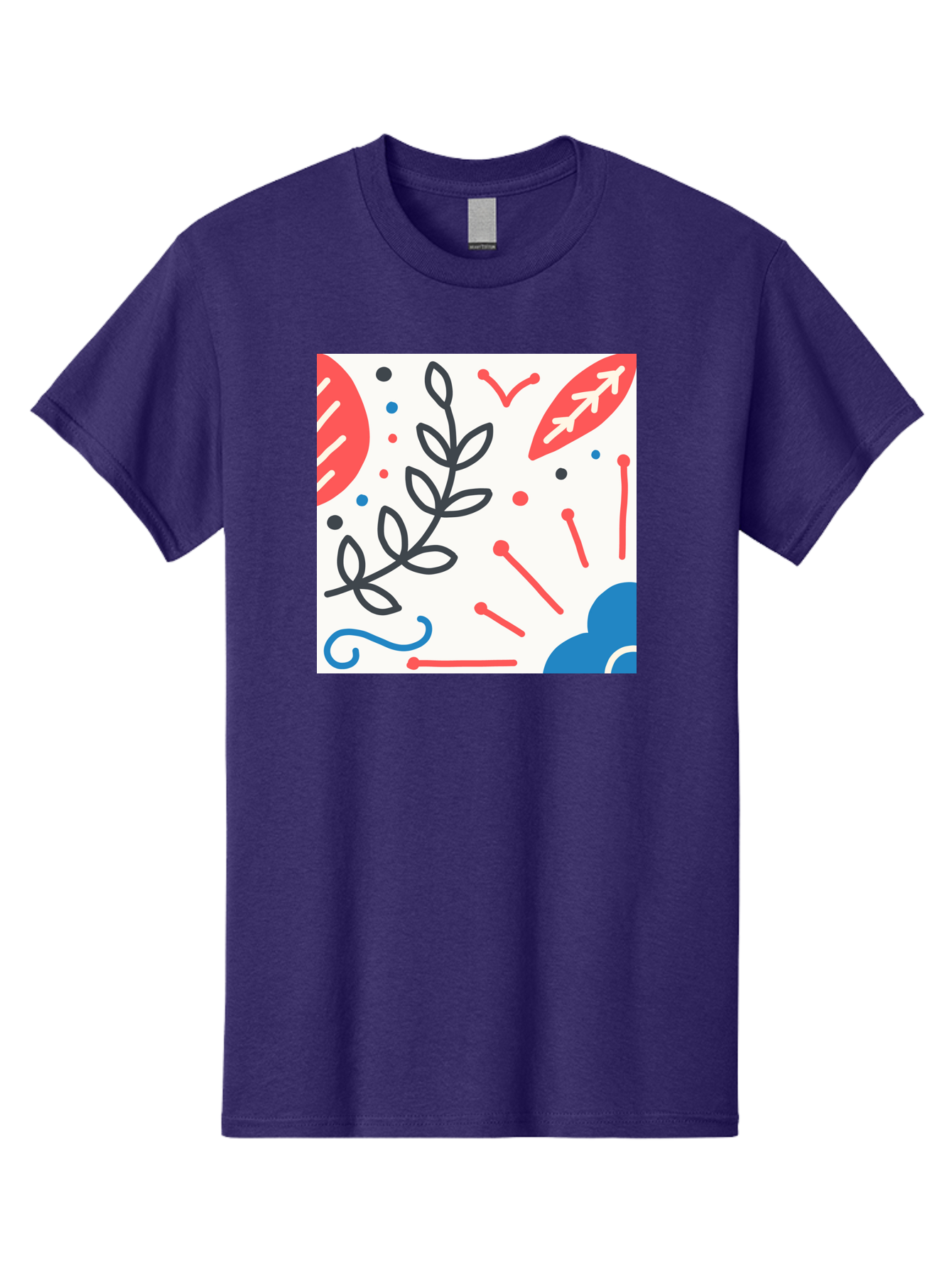 Abstract-Composition Men'S Graphic Tee, 100% Cotton, Comfortable Casual Summer Wear, Machine Washable, Abstract Floral Design, Minimalist Art, Red And Blue Accents, Simple Shapes, Creative Expression, Modern Aesthetic, Decorative Elements, Aab649 25