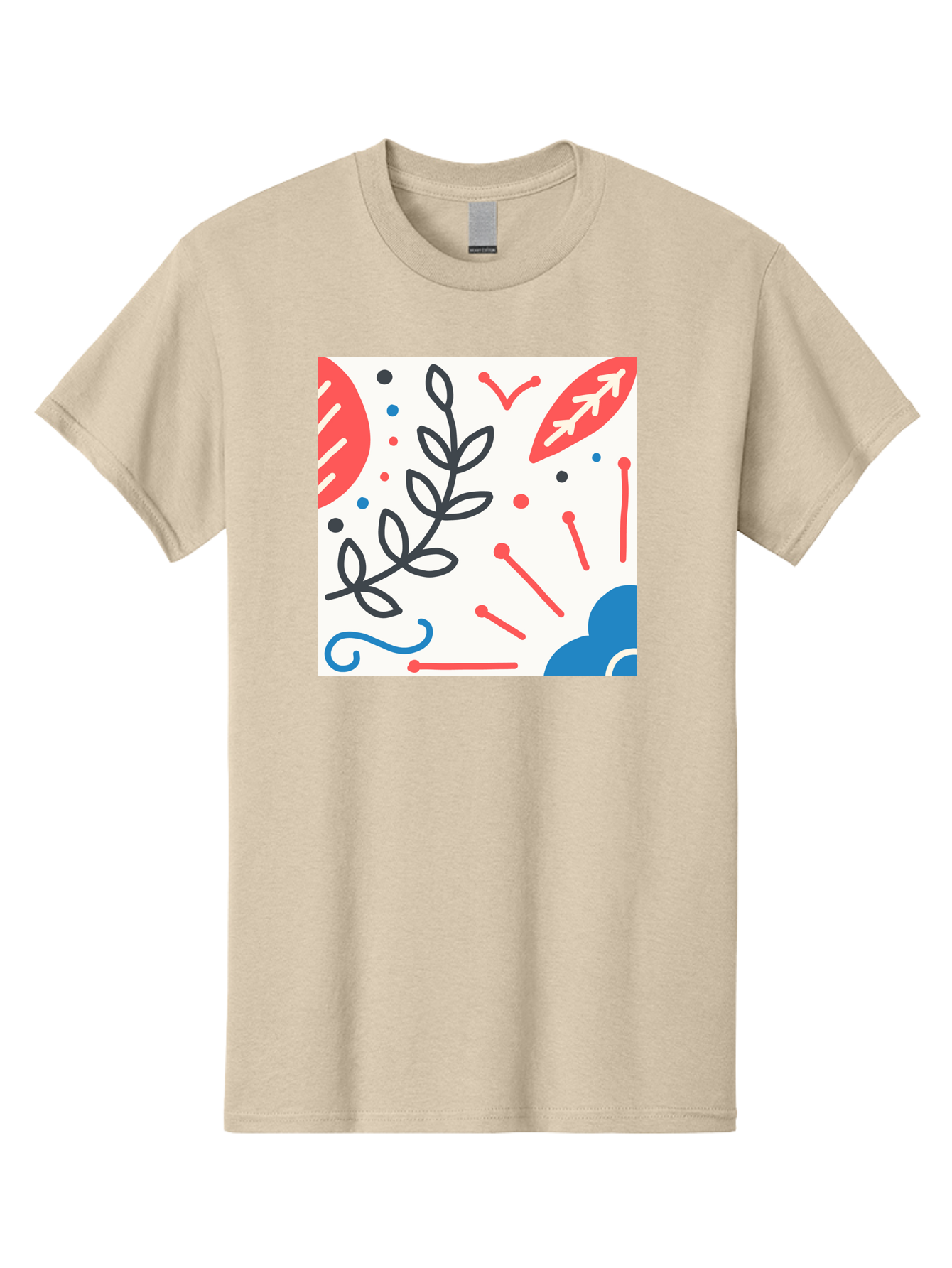 Abstract-Composition Men'S Graphic Tee, 100% Cotton, Comfortable Casual Summer Wear, Machine Washable, Abstract Floral Design, Minimalist Art, Red And Blue Accents, Simple Shapes, Creative Expression, Modern Aesthetic, Decorative Elements, Aab649 11