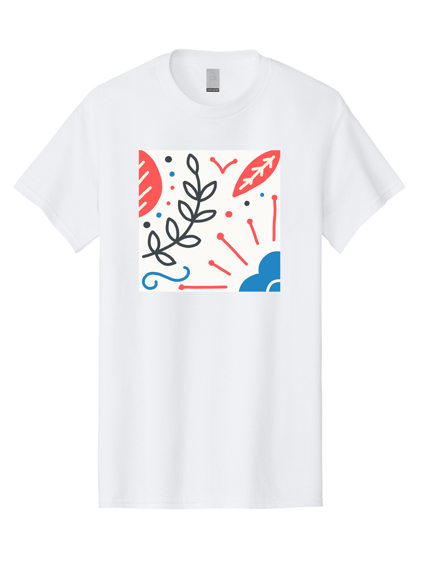Abstract-Composition Men'S Graphic Tee, 100% Cotton, Comfortable Casual Summer Wear, Machine Washable, Abstract Floral Design, Minimalist Art, Red And Blue Accents, Simple Shapes, Creative Expression, Modern Aesthetic, Decorative Elements, Aab649 17
