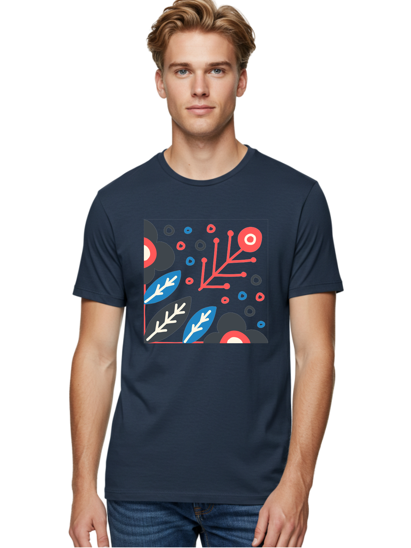 Abstract-Floral-Pattern-1 Men'S Graphic Tee, 100% Cotton, Comfortable Casual Summer Wear, Machine Washable, Abstract Floral Pattern, Colorful Flowers, Modern Botanical Art, Vibrant Graphics, Playful Design, Creative Illustration, Aab650 30