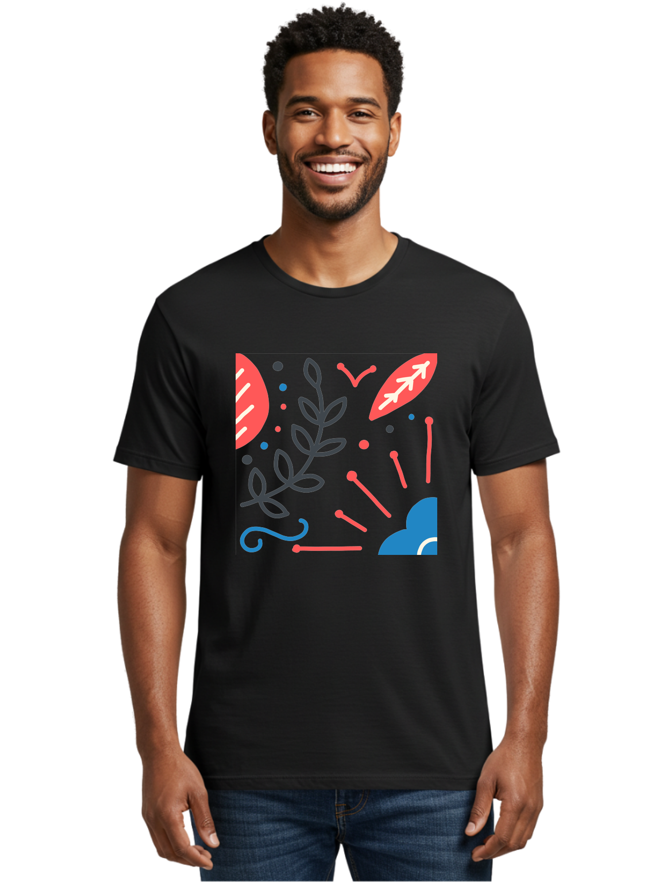 Abstract-Floral-Pattern-2 Men'S Graphic Tee, 100% Cotton, Comfortable Casual Summer Wear, Machine Washable, Memphis Pattern, Abstract Design, Colorful Shapes, Playful Art, Trendy Graphics, Modern Illustration, Vibrant Leaves, Aab651 26