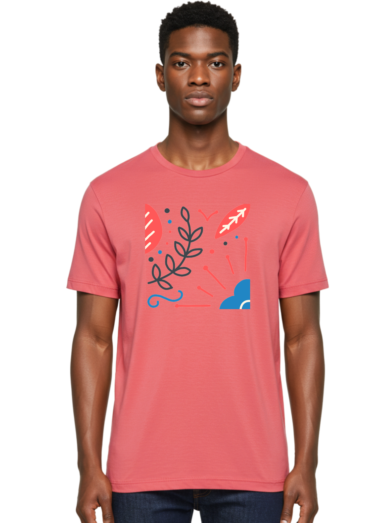 Abstract-Floral-Pattern-2 Men'S Graphic Tee, 100% Cotton, Comfortable Casual Summer Wear, Machine Washable, Memphis Pattern, Abstract Design, Colorful Shapes, Playful Art, Trendy Graphics, Modern Illustration, Vibrant Leaves, Aab651 30