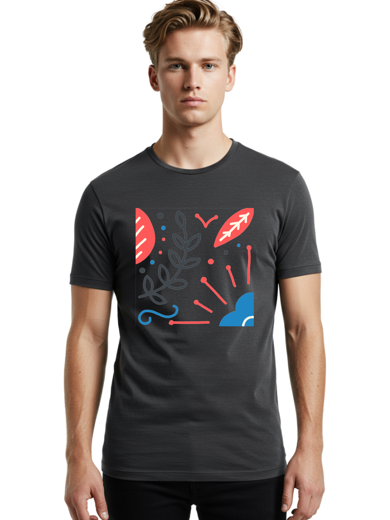 Abstract-Floral-Pattern-2 Men'S Graphic Tee, 100% Cotton, Comfortable Casual Summer Wear, Machine Washable, Memphis Pattern, Abstract Design, Colorful Shapes, Playful Art, Trendy Graphics, Modern Illustration, Vibrant Leaves, Aab651 18