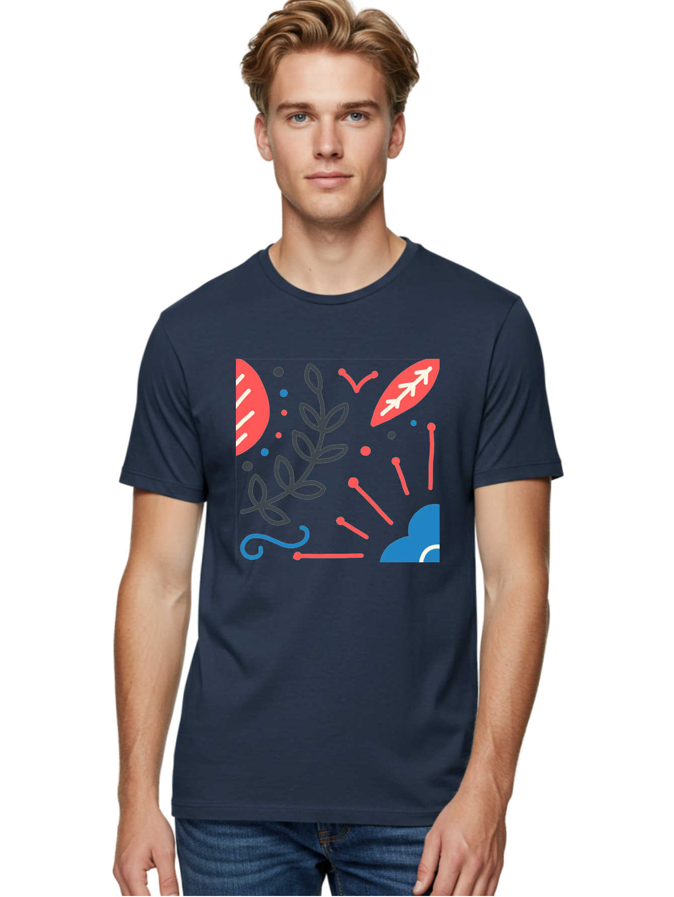 Abstract-Floral-Pattern-2 Men'S Graphic Tee, 100% Cotton, Comfortable Casual Summer Wear, Machine Washable, Memphis Pattern, Abstract Design, Colorful Shapes, Playful Art, Trendy Graphics, Modern Illustration, Vibrant Leaves, Aab651 16