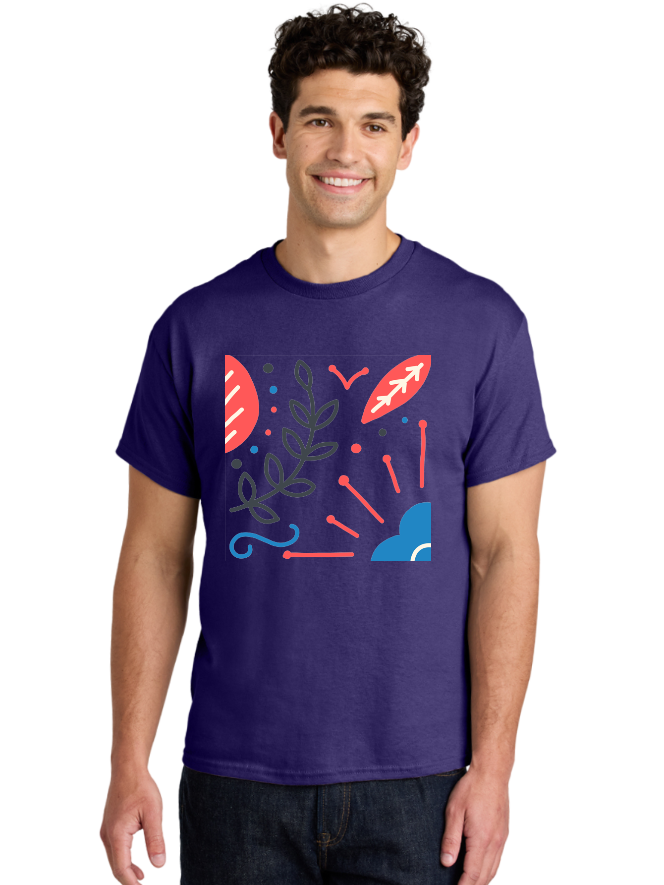 Abstract-Floral-Pattern-2 Men'S Graphic Tee, 100% Cotton, Comfortable Casual Summer Wear, Machine Washable, Memphis Pattern, Abstract Design, Colorful Shapes, Playful Art, Trendy Graphics, Modern Illustration, Vibrant Leaves, Aab651 2