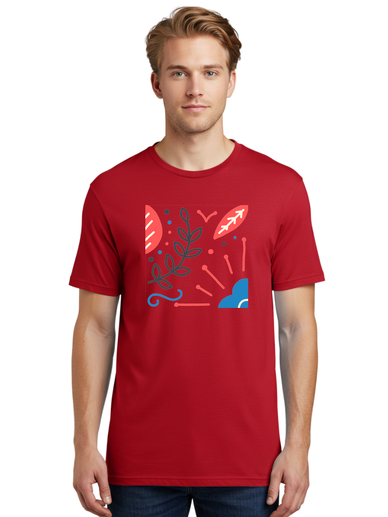 Abstract-Floral-Pattern-2 Men'S Graphic Tee, 100% Cotton, Comfortable Casual Summer Wear, Machine Washable, Memphis Pattern, Abstract Design, Colorful Shapes, Playful Art, Trendy Graphics, Modern Illustration, Vibrant Leaves, Aab651 8