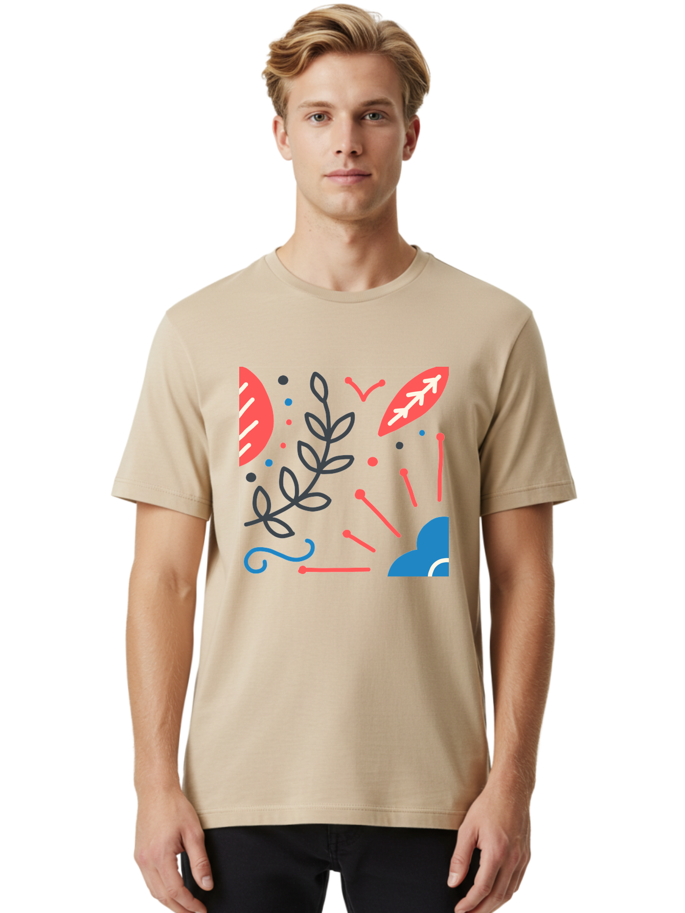 Abstract-Floral-Pattern-2 Men'S Graphic Tee, 100% Cotton, Comfortable Casual Summer Wear, Machine Washable, Memphis Pattern, Abstract Design, Colorful Shapes, Playful Art, Trendy Graphics, Modern Illustration, Vibrant Leaves, Aab651 28