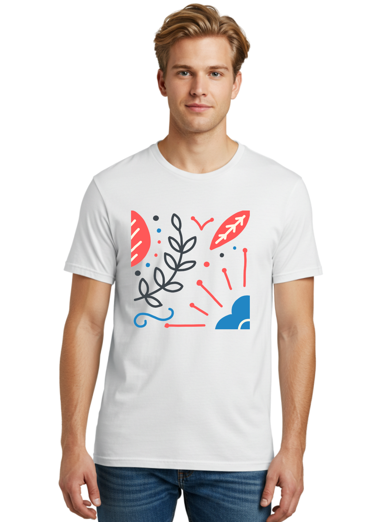 Abstract-Floral-Pattern-2 Men'S Graphic Tee, 100% Cotton, Comfortable Casual Summer Wear, Machine Washable, Memphis Pattern, Abstract Design, Colorful Shapes, Playful Art, Trendy Graphics, Modern Illustration, Vibrant Leaves, Aab651 6
