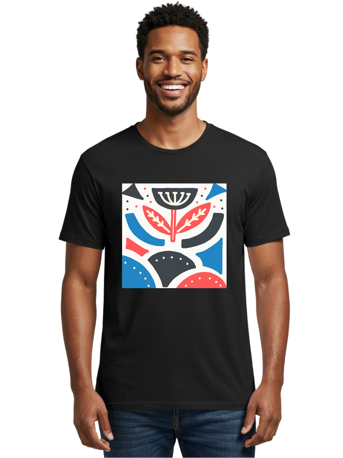 Abstract-Flower-1 Men'S Graphic Tee, 100% Cotton, Comfortable Casual Summer Wear, Machine Washable, Stylized Flower, Abstract Shapes, Red And Blue Hues, Black And White Accents, Modern Art, Graphic Design, Artistic Expression, Aab653 10