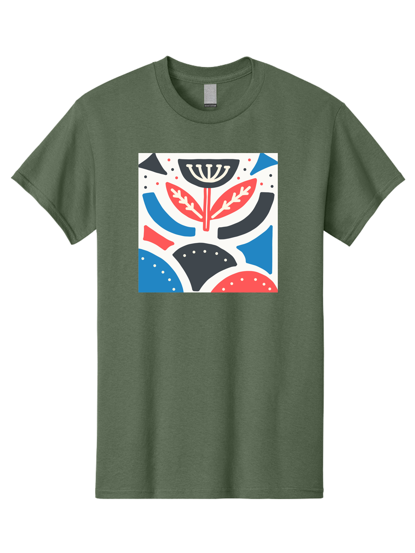 Abstract-Flower-1 Men'S Graphic Tee, 100% Cotton, Comfortable Casual Summer Wear, Machine Washable, Stylized Flower, Abstract Shapes, Red And Blue Hues, Black And White Accents, Modern Art, Graphic Design, Artistic Expression, Aab653 25