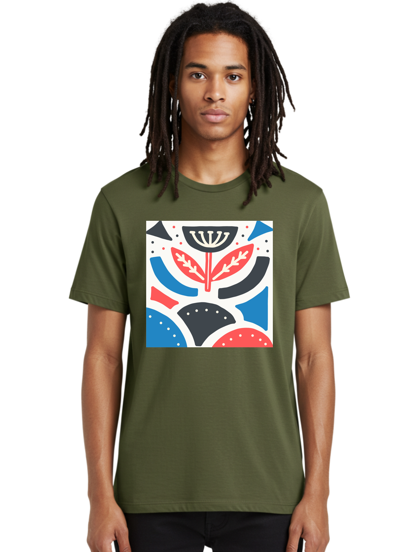 Abstract-Flower-1 Men'S Graphic Tee, 100% Cotton, Comfortable Casual Summer Wear, Machine Washable, Stylized Flower, Abstract Shapes, Red And Blue Hues, Black And White Accents, Modern Art, Graphic Design, Artistic Expression, Aab653 26