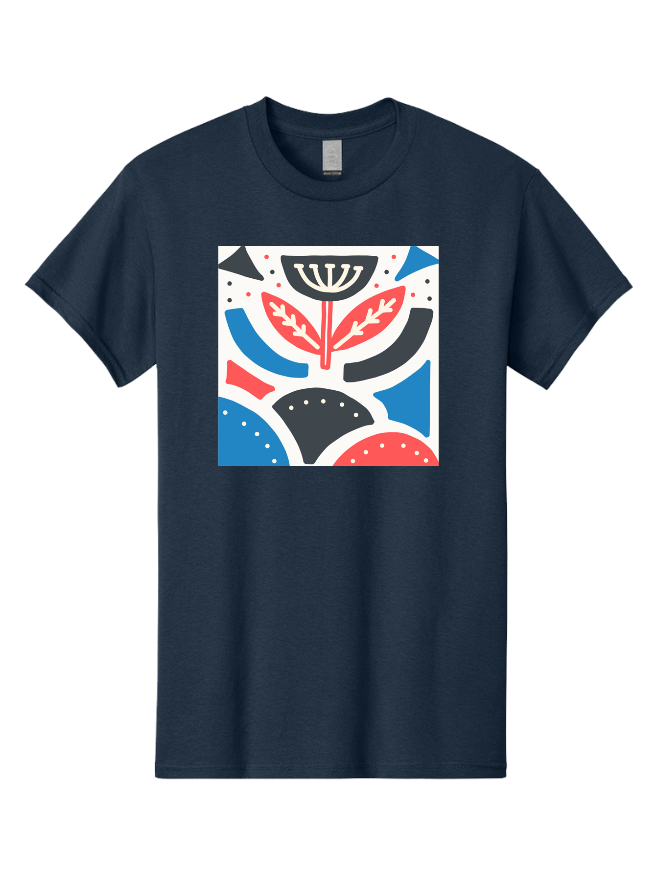 Abstract-Flower-1 Men'S Graphic Tee, 100% Cotton, Comfortable Casual Summer Wear, Machine Washable, Stylized Flower, Abstract Shapes, Red And Blue Hues, Black And White Accents, Modern Art, Graphic Design, Artistic Expression, Aab653 17