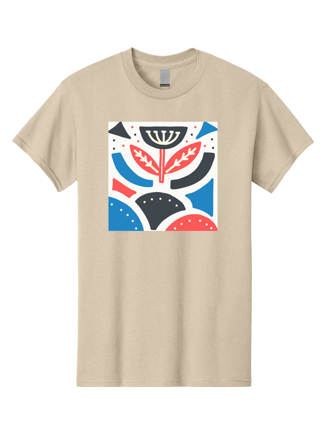 Abstract-Flower-1 Men'S Graphic Tee, 100% Cotton, Comfortable Casual Summer Wear, Machine Washable, Stylized Flower, Abstract Shapes, Red And Blue Hues, Black And White Accents, Modern Art, Graphic Design, Artistic Expression, Aab653 27