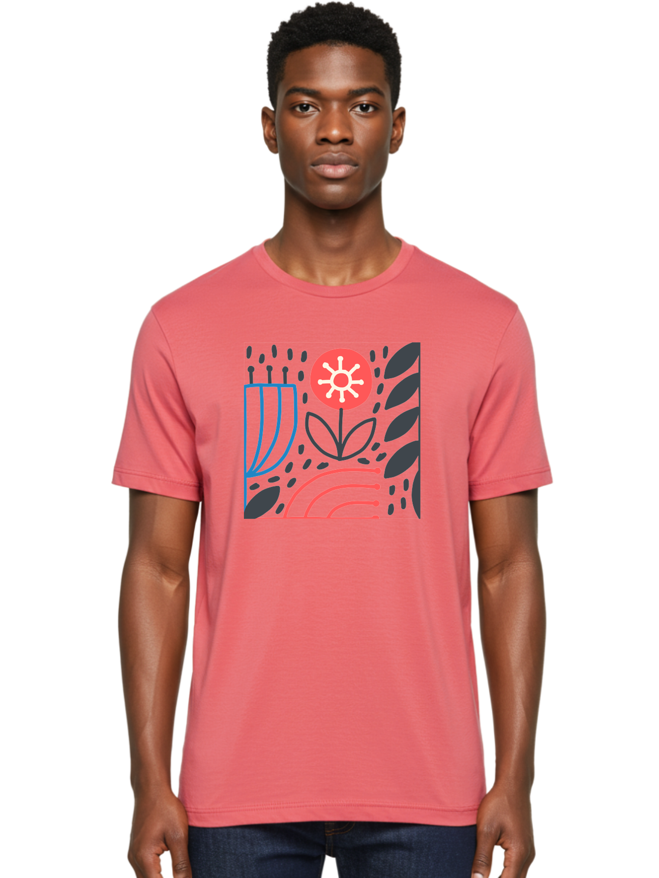Abstract-Flower Men'S Graphic Tee, 100% Cotton, Comfortable Casual Summer Wear, Machine Washable, Stylish Flower, Abstract Art, Minimalist Design, Simple Shapes, Floral Pattern, Modern Aesthetic, Artistic Expression Aab654 24