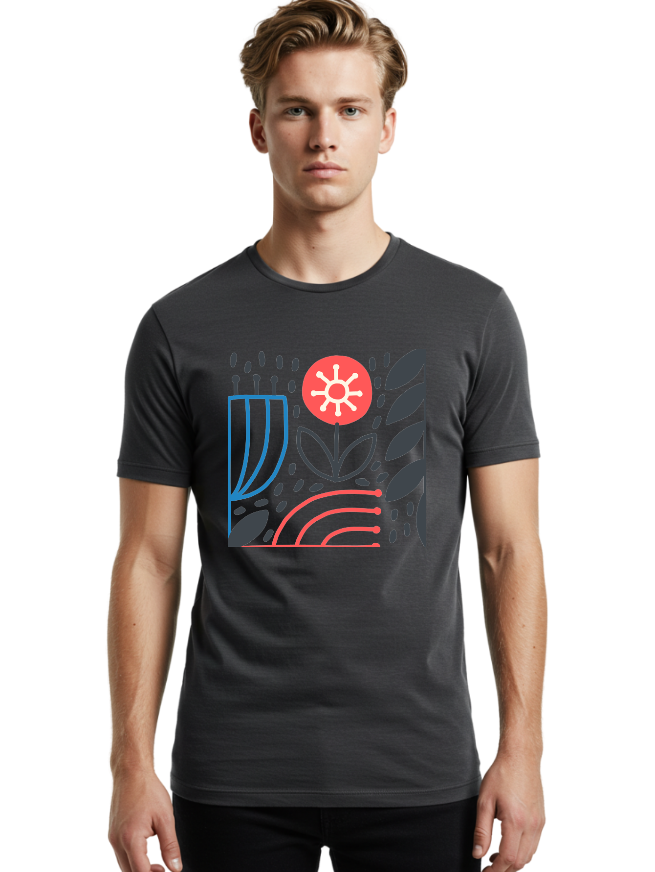 Abstract-Flower Men'S Graphic Tee, 100% Cotton, Comfortable Casual Summer Wear, Machine Washable, Stylish Flower, Abstract Art, Minimalist Design, Simple Shapes, Floral Pattern, Modern Aesthetic, Artistic Expression Aab654 10