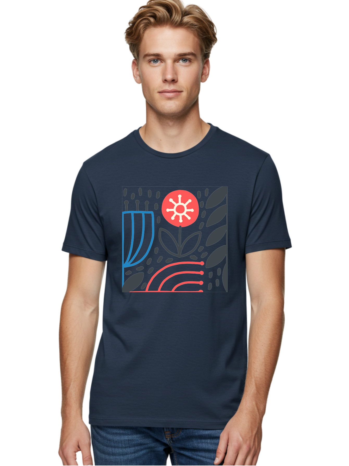 Abstract-Flower Men'S Graphic Tee, 100% Cotton, Comfortable Casual Summer Wear, Machine Washable, Stylish Flower, Abstract Art, Minimalist Design, Simple Shapes, Floral Pattern, Modern Aesthetic, Artistic Expression Aab654 20
