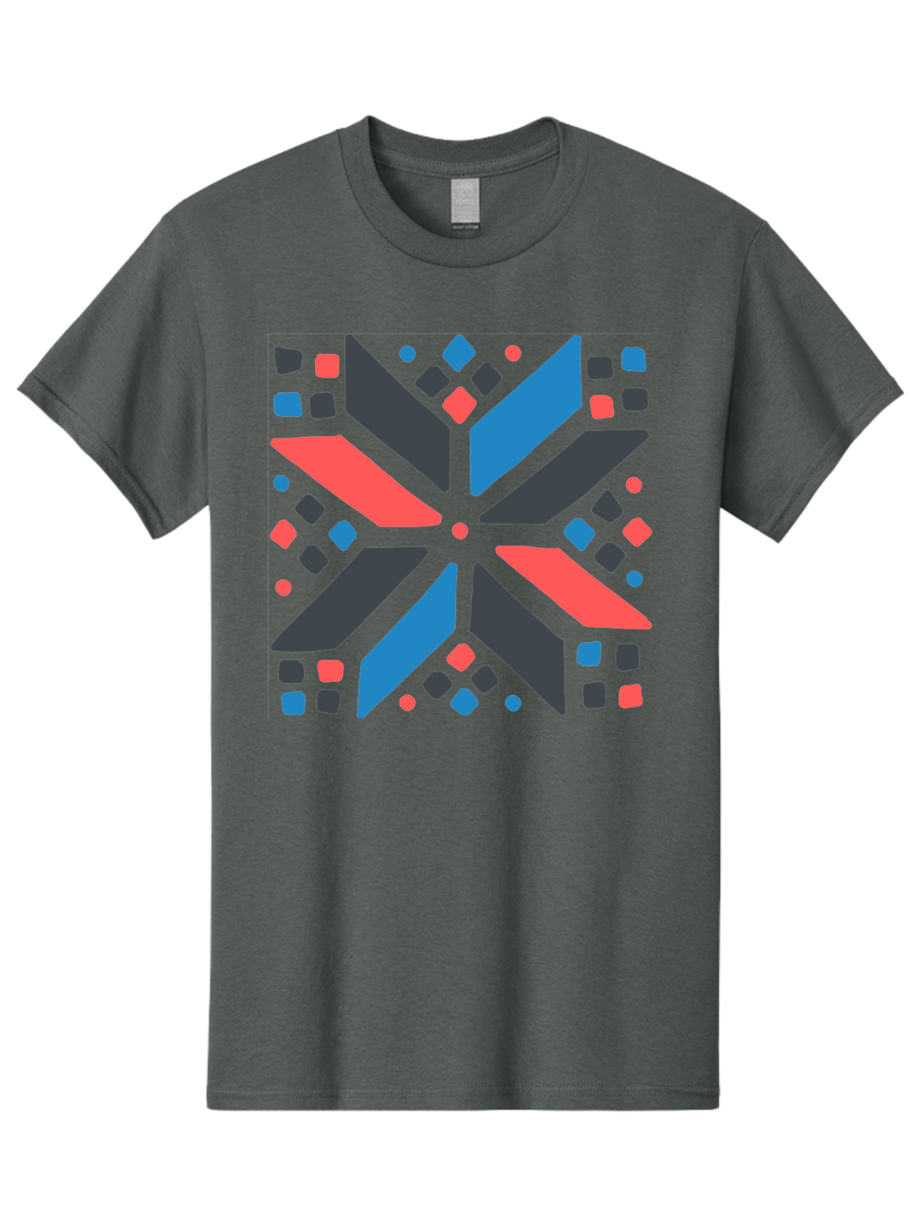 Abstract-Geometric-Pattern Men'S Graphic Tee, 100% Cotton, Comfortable Casual Summer Wear, Machine Washable, Geometric Shapes, Symmetrical Design, Abstract Art, Vibrant Colors, Red, Blue, Black, Bold Graphics, Modern Design, Dynamic Pattern, Aab655 13