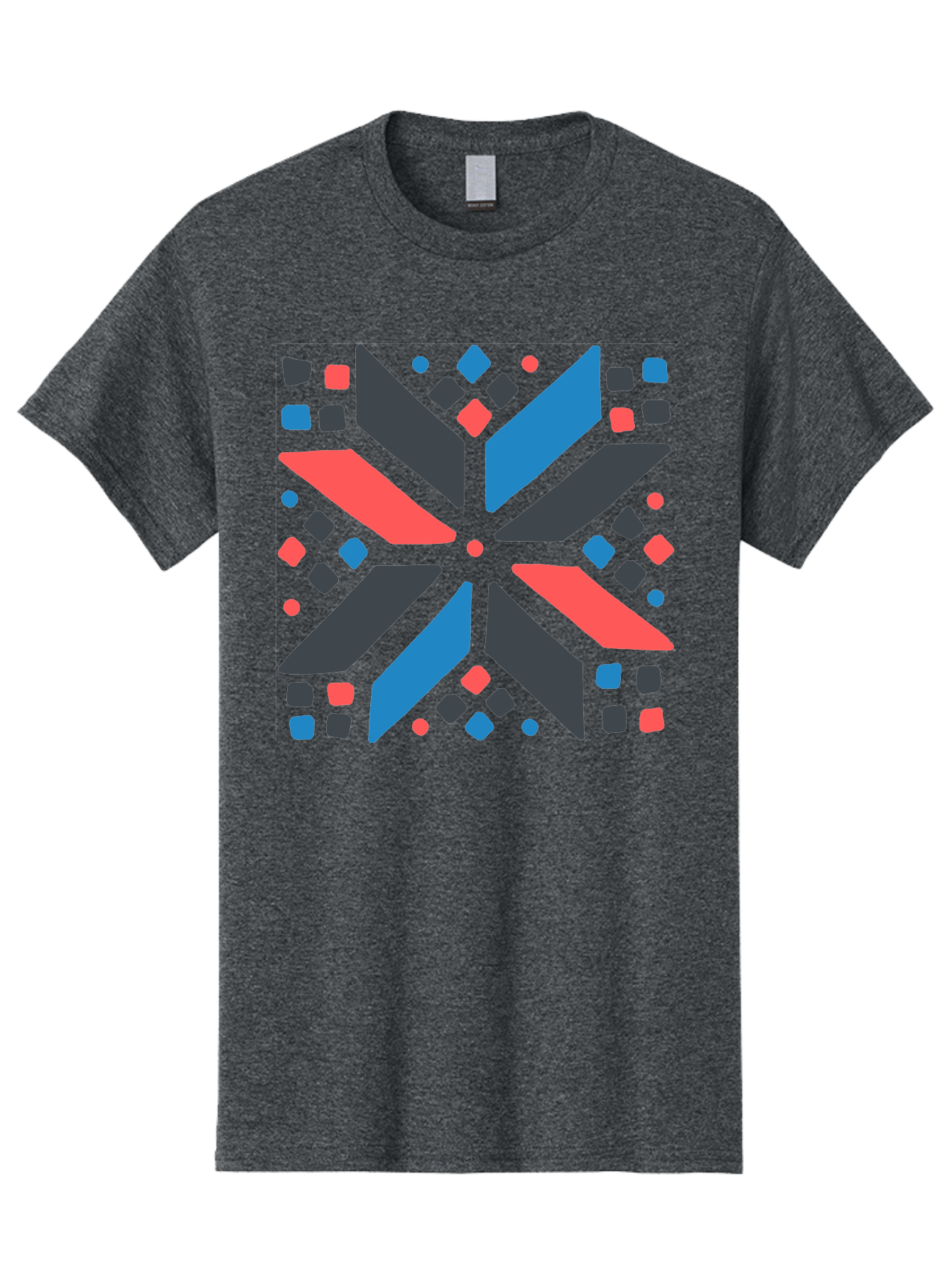 Abstract-Geometric-Pattern Men'S Graphic Tee, 100% Cotton, Comfortable Casual Summer Wear, Machine Washable, Geometric Shapes, Symmetrical Design, Abstract Art, Vibrant Colors, Red, Blue, Black, Bold Graphics, Modern Design, Dynamic Pattern, Aab655 17