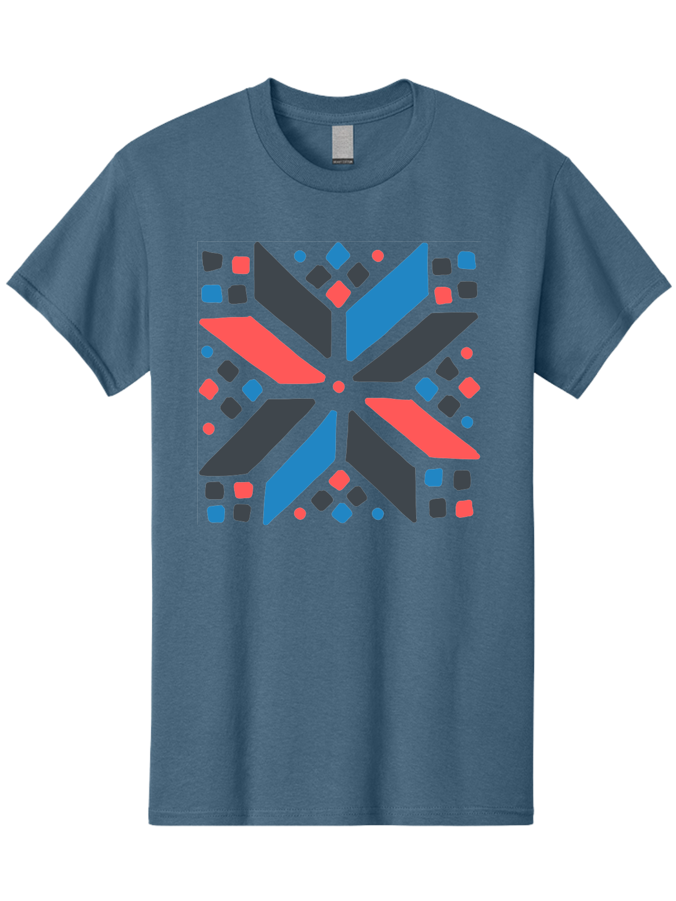 Abstract-Geometric-Pattern Men'S Graphic Tee, 100% Cotton, Comfortable Casual Summer Wear, Machine Washable, Geometric Shapes, Symmetrical Design, Abstract Art, Vibrant Colors, Red, Blue, Black, Bold Graphics, Modern Design, Dynamic Pattern, Aab655 23
