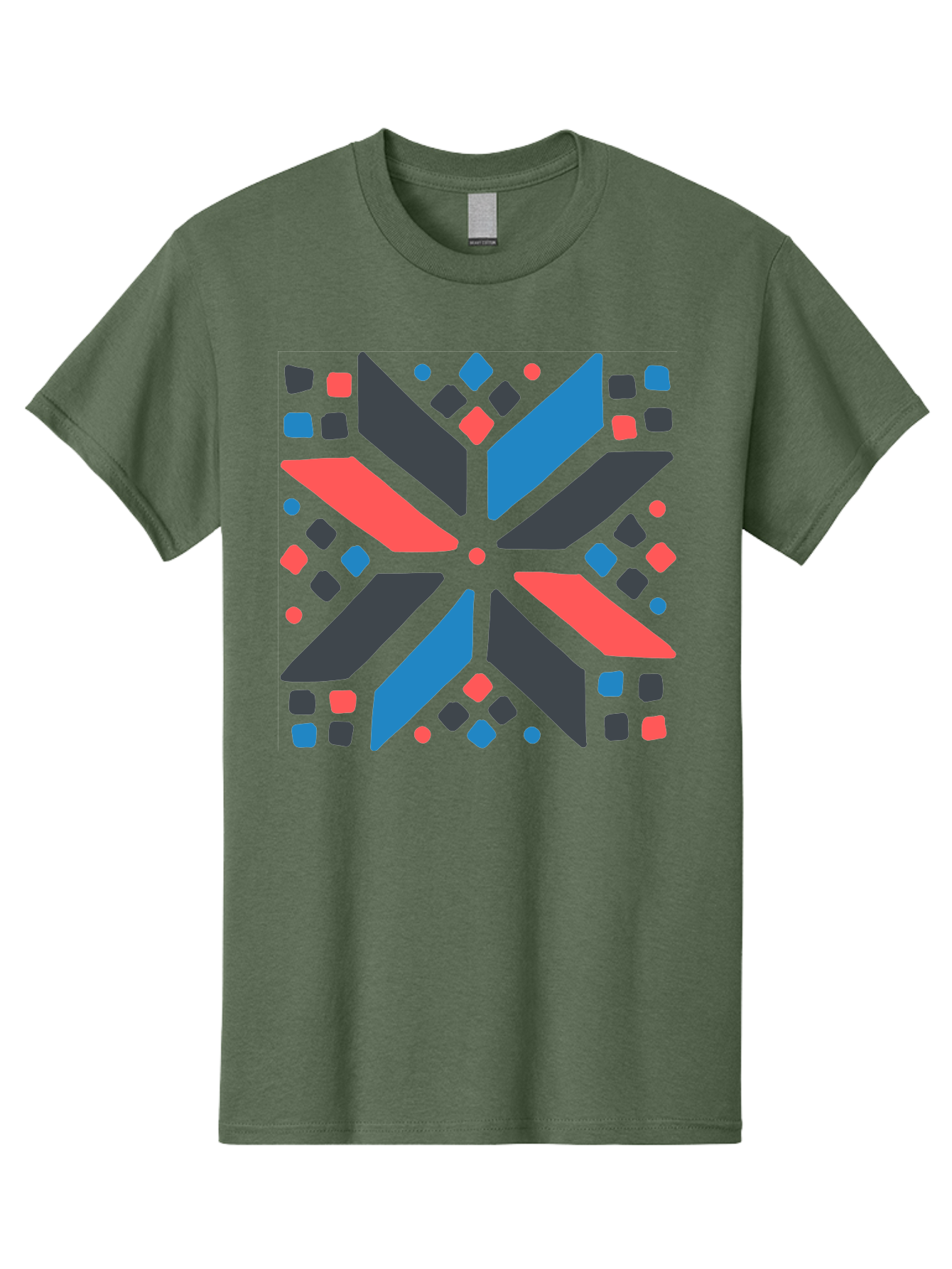 Abstract-Geometric-Pattern Men'S Graphic Tee, 100% Cotton, Comfortable Casual Summer Wear, Machine Washable, Geometric Shapes, Symmetrical Design, Abstract Art, Vibrant Colors, Red, Blue, Black, Bold Graphics, Modern Design, Dynamic Pattern, Aab655 11