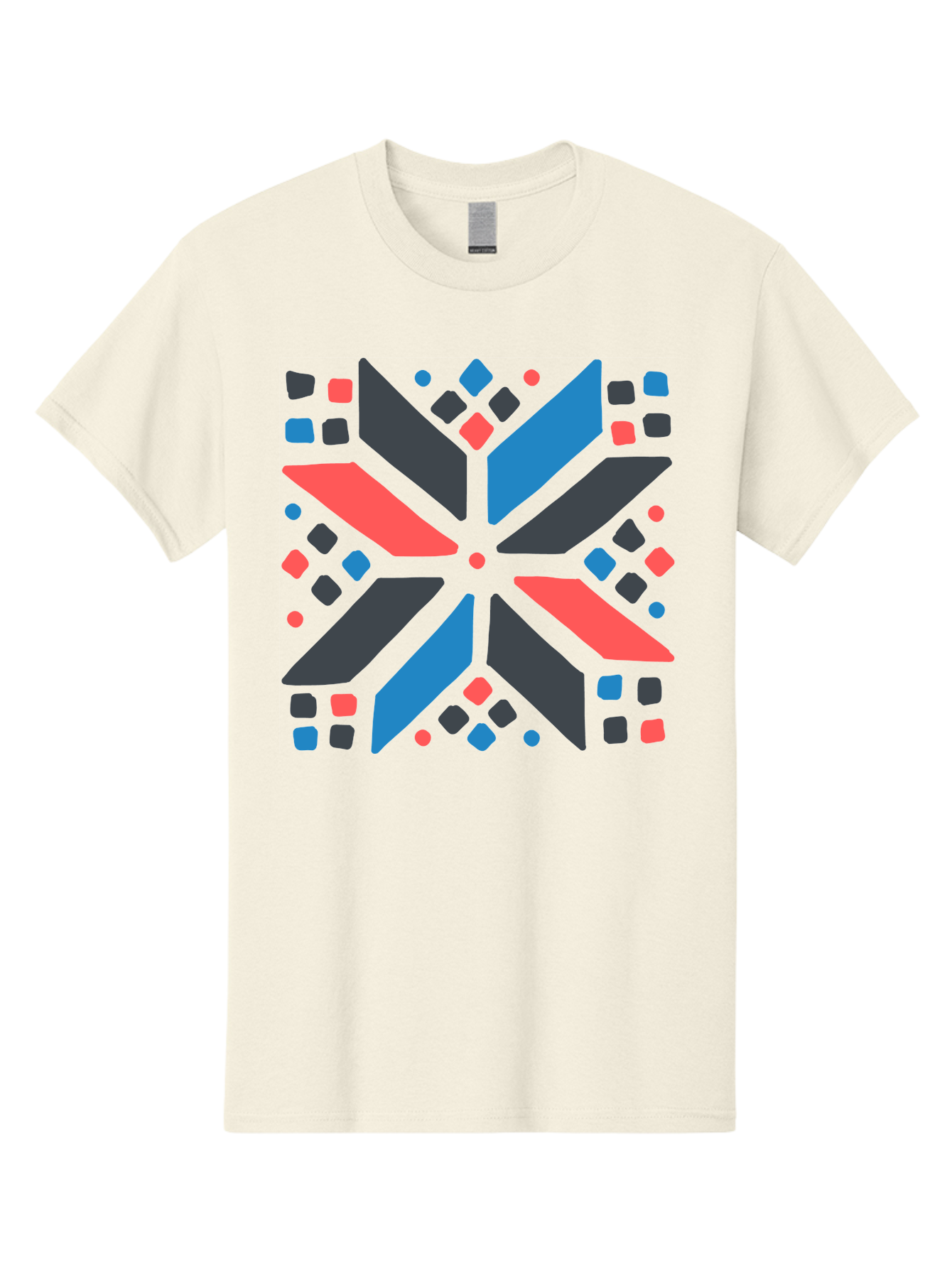 Abstract-Geometric-Pattern Men'S Graphic Tee, 100% Cotton, Comfortable Casual Summer Wear, Machine Washable, Geometric Shapes, Symmetrical Design, Abstract Art, Vibrant Colors, Red, Blue, Black, Bold Graphics, Modern Design, Dynamic Pattern, Aab655 7