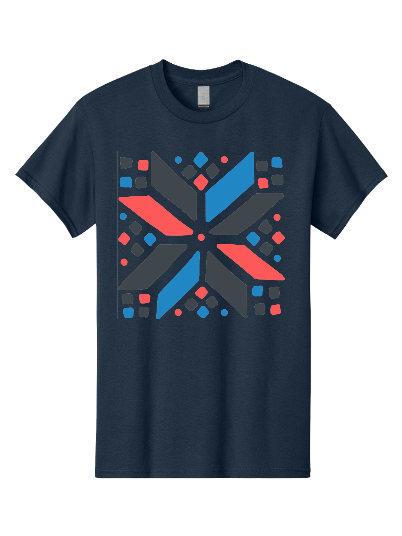 Abstract-Geometric-Pattern Men'S Graphic Tee, 100% Cotton, Comfortable Casual Summer Wear, Machine Washable, Geometric Shapes, Symmetrical Design, Abstract Art, Vibrant Colors, Red, Blue, Black, Bold Graphics, Modern Design, Dynamic Pattern, Aab655 3
