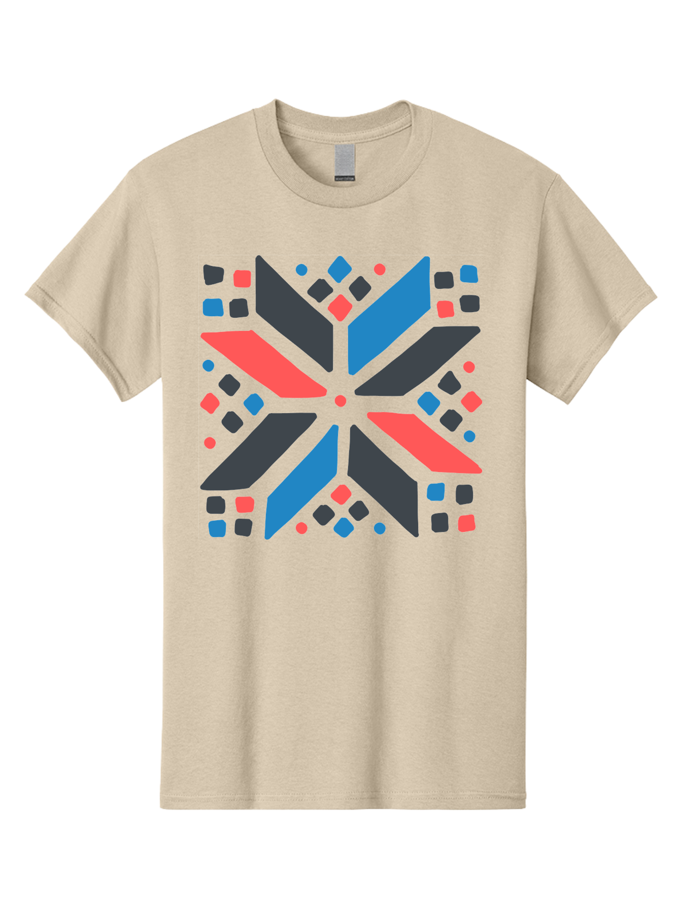 Abstract-Geometric-Pattern Men'S Graphic Tee, 100% Cotton, Comfortable Casual Summer Wear, Machine Washable, Geometric Shapes, Symmetrical Design, Abstract Art, Vibrant Colors, Red, Blue, Black, Bold Graphics, Modern Design, Dynamic Pattern, Aab655 21