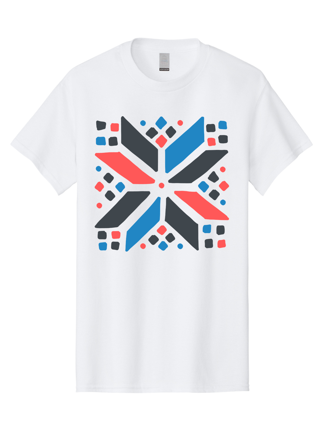 Abstract-Geometric-Pattern Men'S Graphic Tee, 100% Cotton, Comfortable Casual Summer Wear, Machine Washable, Geometric Shapes, Symmetrical Design, Abstract Art, Vibrant Colors, Red, Blue, Black, Bold Graphics, Modern Design, Dynamic Pattern, Aab655 15