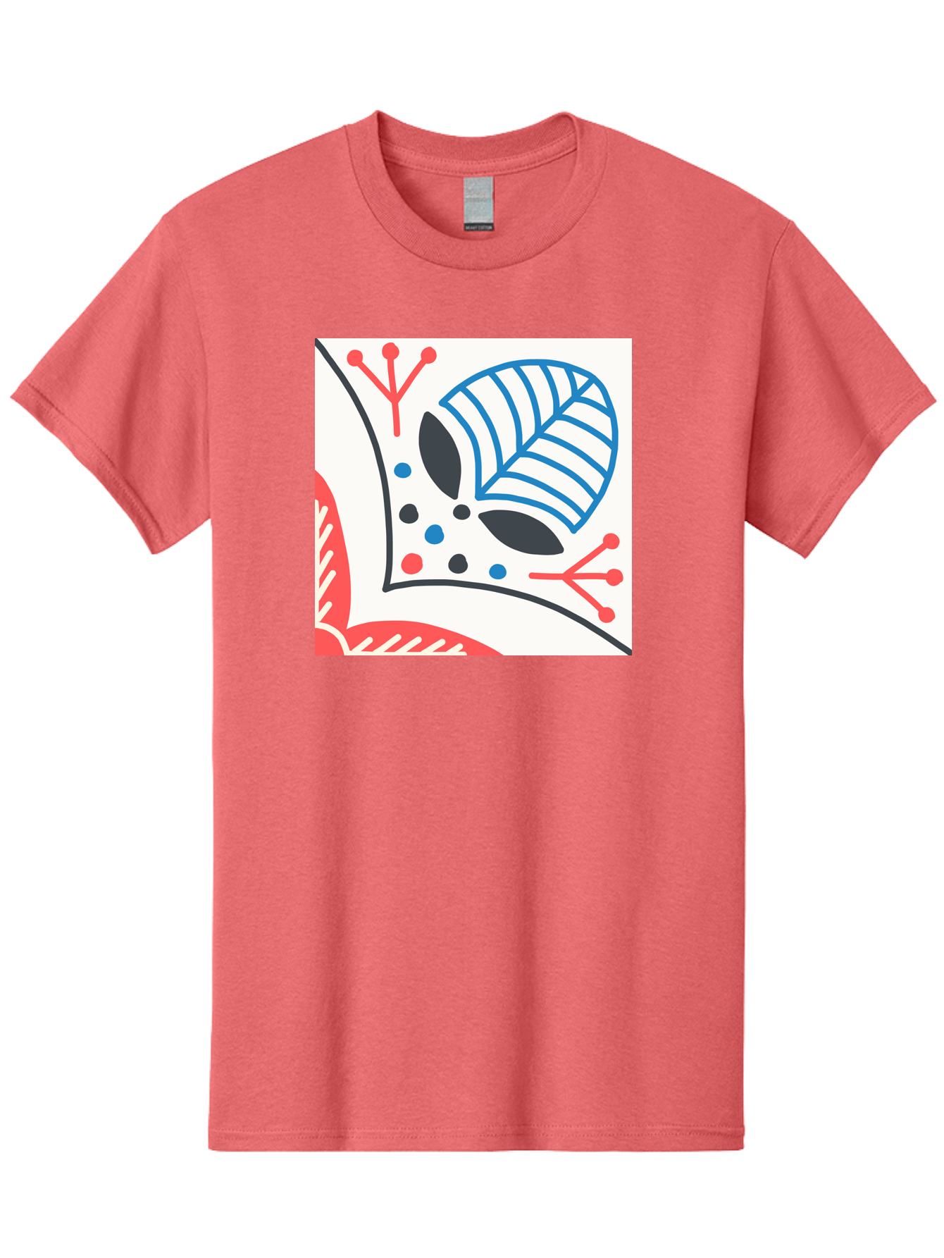 Abstract-Leaf-Design Men'S Graphic Tee, 100% Cotton, Comfortable Casual Summer Wear, Machine Washable, Stylized Leaf, Abstract Design, Modern Art, Floral Pattern, Red And Blue Accents, Black Outlines, White Background, Minimalist Decor, Aab656 15