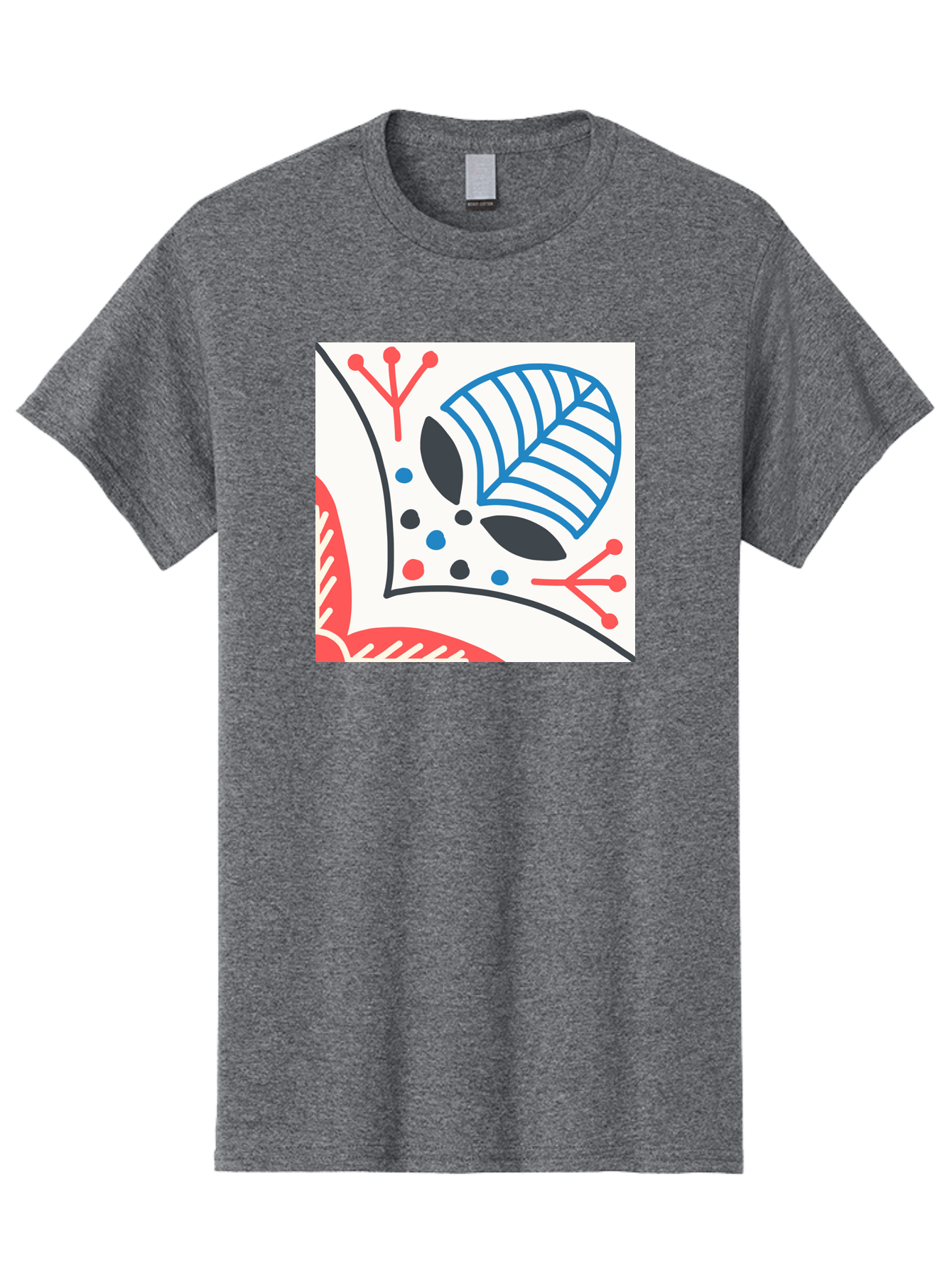 Abstract-Leaf-Design Men'S Graphic Tee, 100% Cotton, Comfortable Casual Summer Wear, Machine Washable, Stylized Leaf, Abstract Design, Modern Art, Floral Pattern, Red And Blue Accents, Black Outlines, White Background, Minimalist Decor, Aab656 7