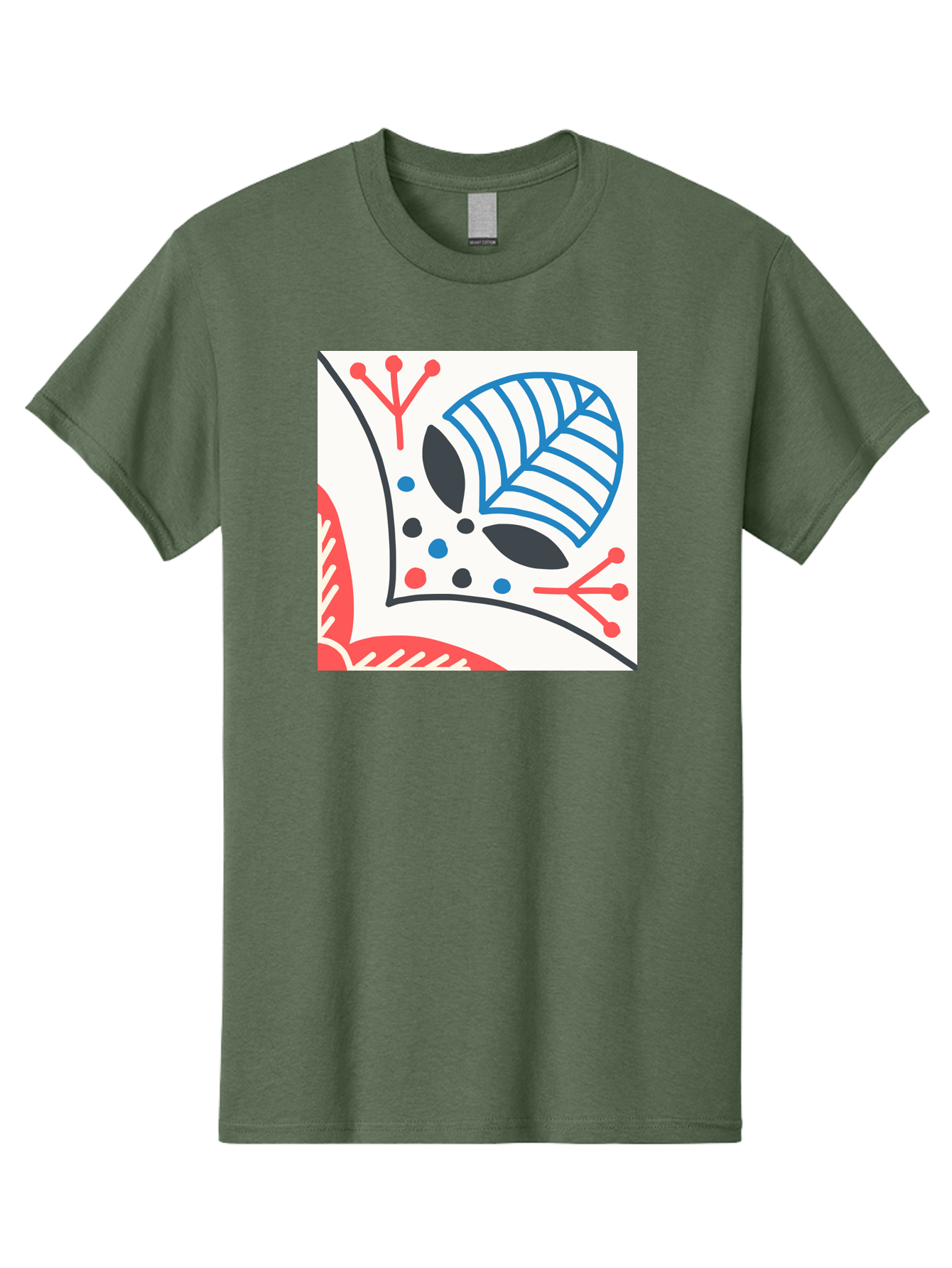Abstract-Leaf-Design Men'S Graphic Tee, 100% Cotton, Comfortable Casual Summer Wear, Machine Washable, Stylized Leaf, Abstract Design, Modern Art, Floral Pattern, Red And Blue Accents, Black Outlines, White Background, Minimalist Decor, Aab656 9