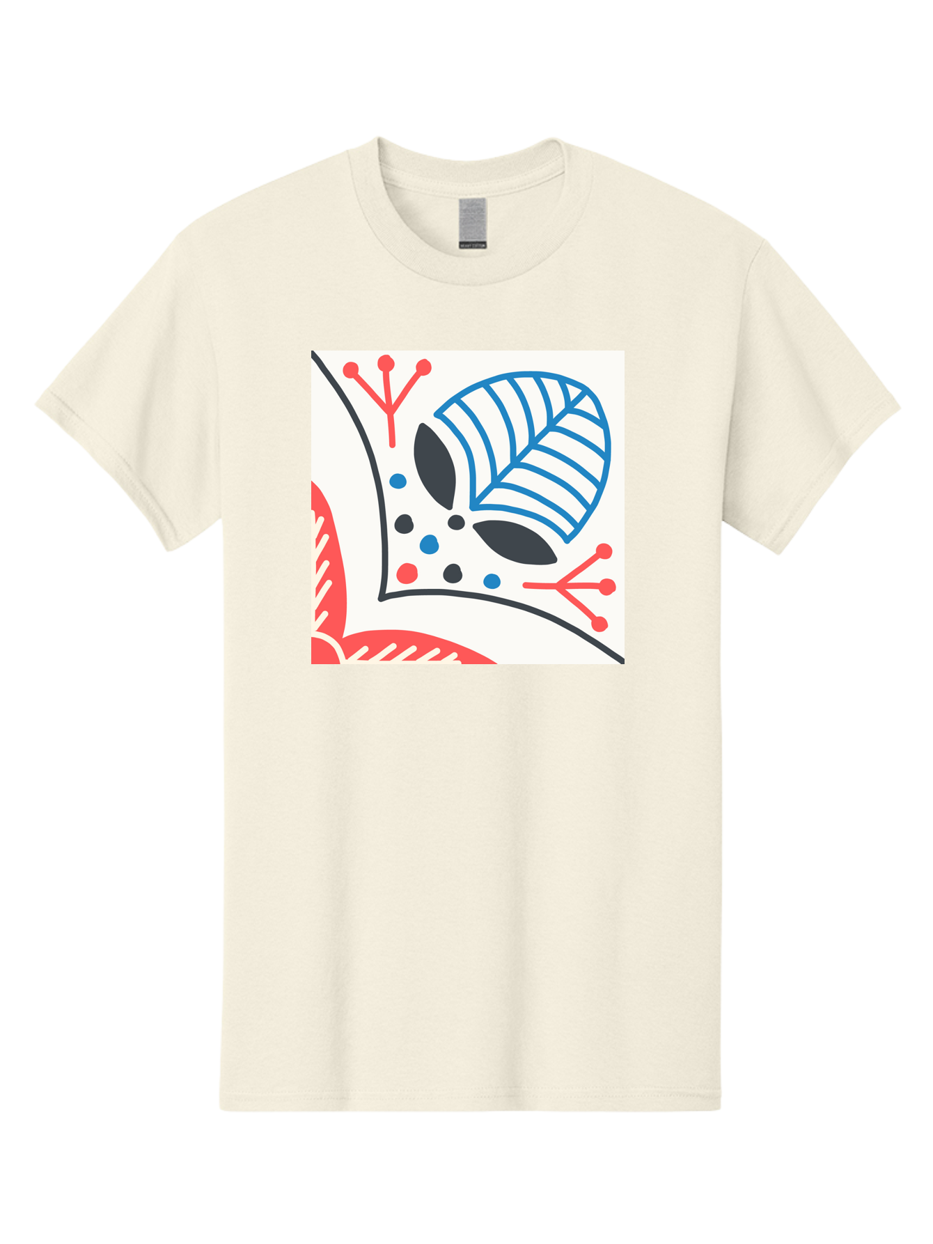 Abstract-Leaf-Design Men'S Graphic Tee, 100% Cotton, Comfortable Casual Summer Wear, Machine Washable, Stylized Leaf, Abstract Design, Modern Art, Floral Pattern, Red And Blue Accents, Black Outlines, White Background, Minimalist Decor, Aab656 11