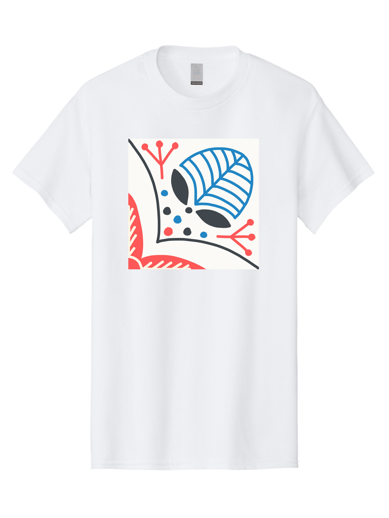 Abstract-Leaf-Design Men'S Graphic Tee, 100% Cotton, Comfortable Casual Summer Wear, Machine Washable, Stylized Leaf, Abstract Design, Modern Art, Floral Pattern, Red And Blue Accents, Black Outlines, White Background, Minimalist Decor, Aab656 21