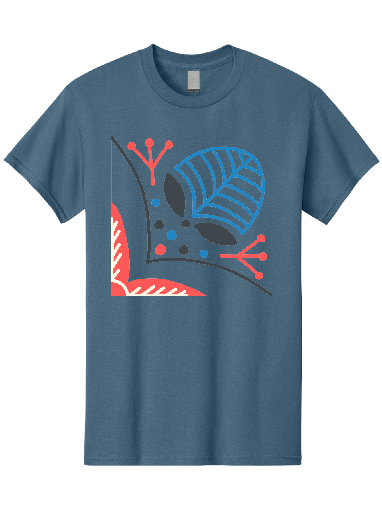 Abstract-Leaves Men'S Graphic Tee, 100% Cotton, Comfortable Casual Summer Wear, Machine Washable, Stylized Leaf, Abstract Foliage, Vibrant Colors, Playful Patterns, Blue Lines, Red Accents, Black Dots, Graphic Design Elements, Modern Art, Aab658 7