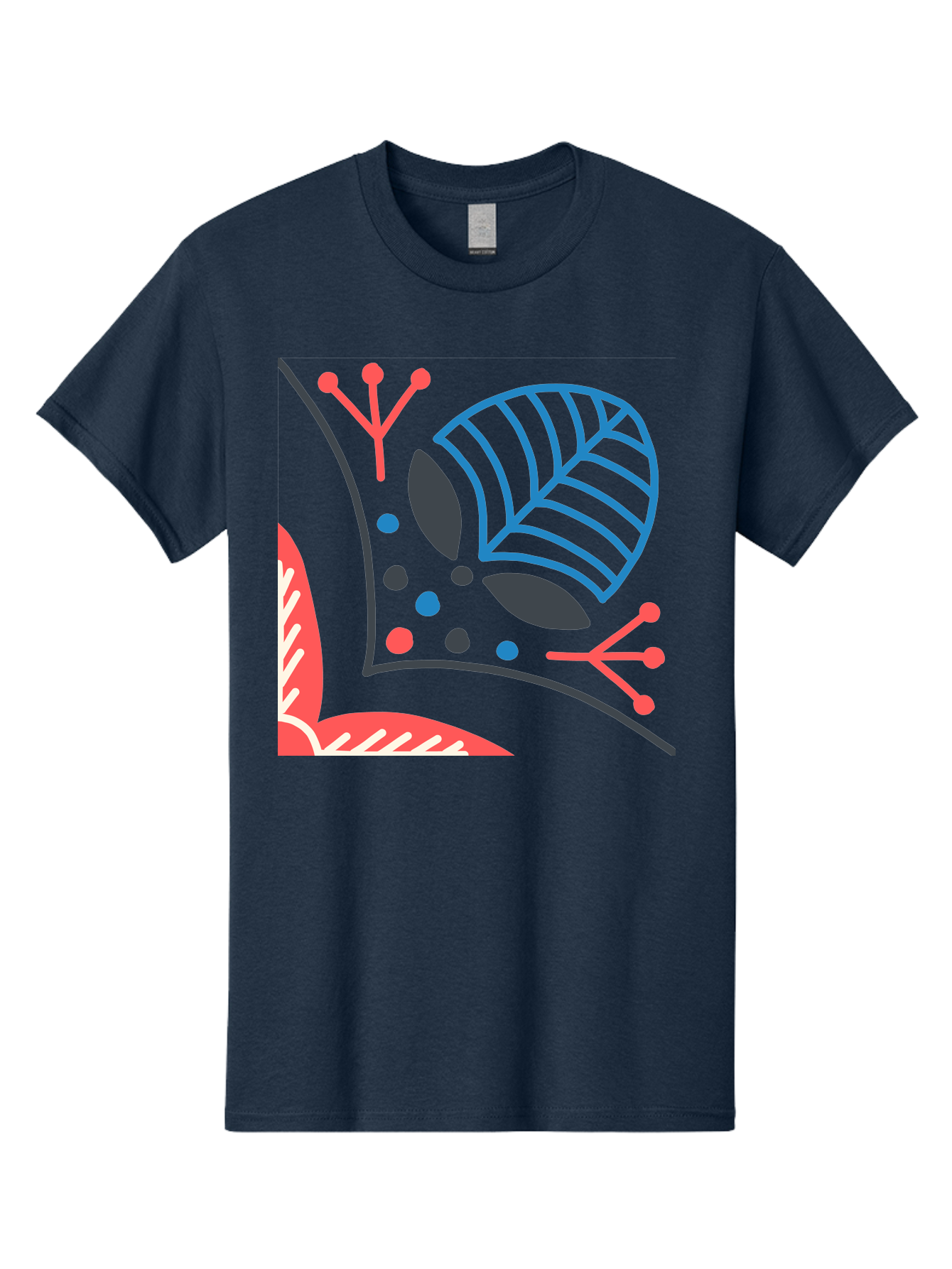 Abstract-Leaves Men'S Graphic Tee, 100% Cotton, Comfortable Casual Summer Wear, Machine Washable, Stylized Leaf, Abstract Foliage, Vibrant Colors, Playful Patterns, Blue Lines, Red Accents, Black Dots, Graphic Design Elements, Modern Art, Aab658 15