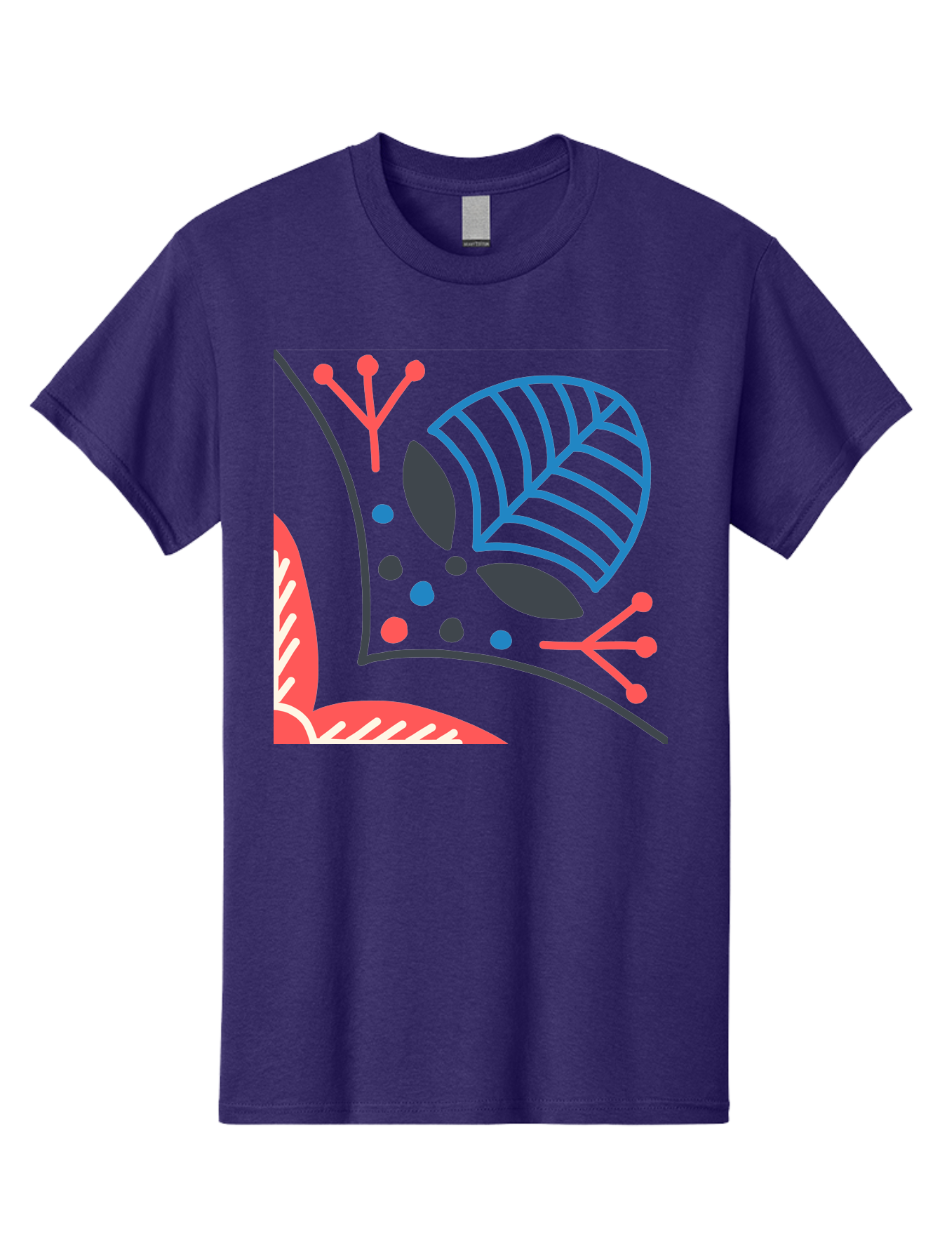 Abstract-Leaves Men'S Graphic Tee, 100% Cotton, Comfortable Casual Summer Wear, Machine Washable, Stylized Leaf, Abstract Foliage, Vibrant Colors, Playful Patterns, Blue Lines, Red Accents, Black Dots, Graphic Design Elements, Modern Art, Aab658 3