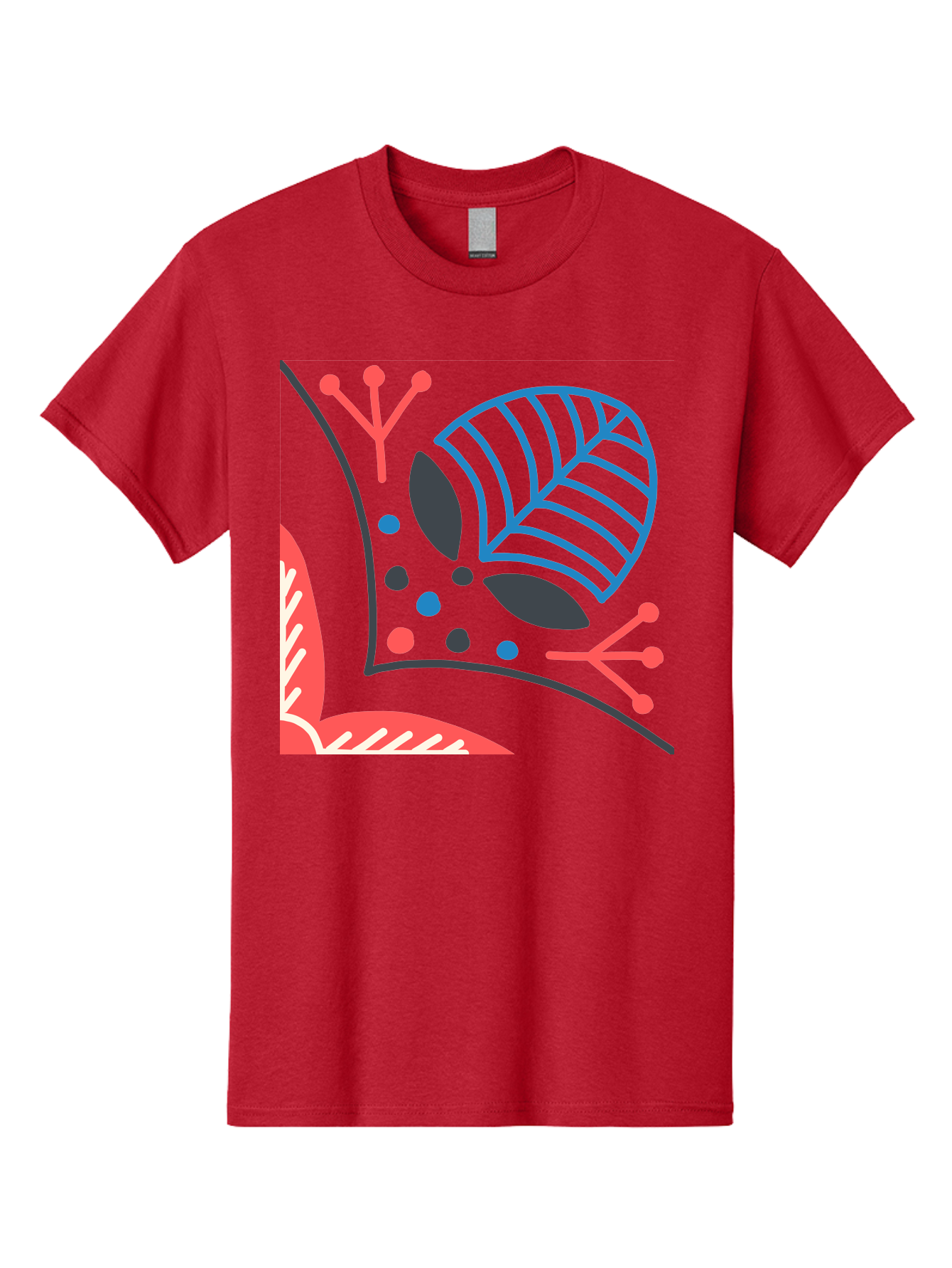 Abstract-Leaves Men'S Graphic Tee, 100% Cotton, Comfortable Casual Summer Wear, Machine Washable, Stylized Leaf, Abstract Foliage, Vibrant Colors, Playful Patterns, Blue Lines, Red Accents, Black Dots, Graphic Design Elements, Modern Art, Aab658 11