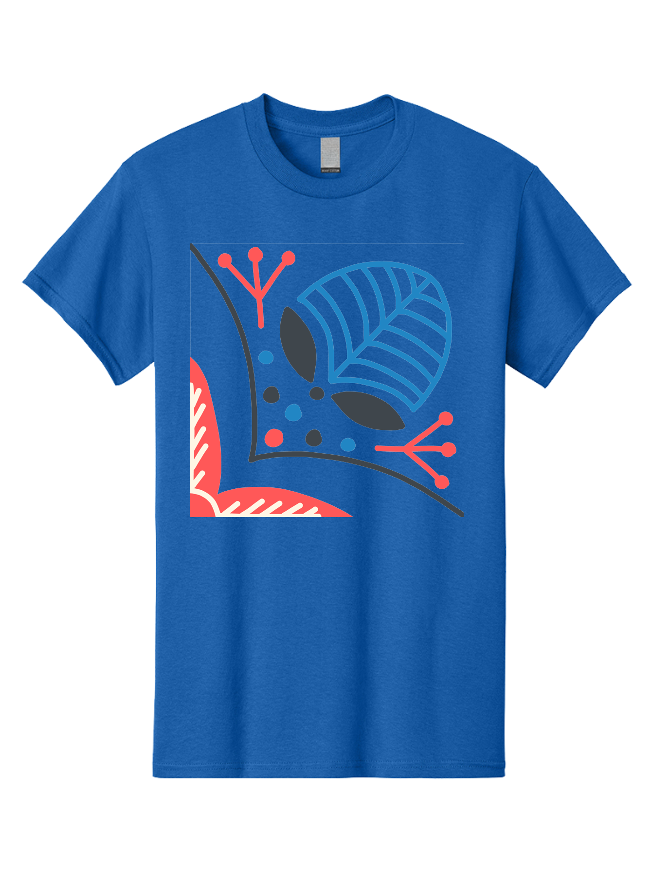 Abstract-Leaves Men'S Graphic Tee, 100% Cotton, Comfortable Casual Summer Wear, Machine Washable, Stylized Leaf, Abstract Foliage, Vibrant Colors, Playful Patterns, Blue Lines, Red Accents, Black Dots, Graphic Design Elements, Modern Art, Aab658 21