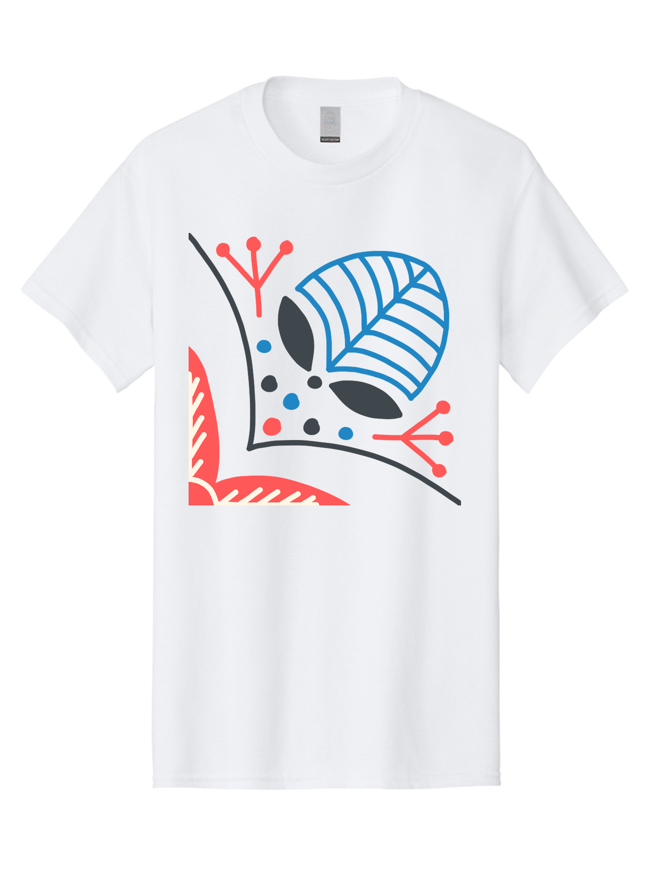 Abstract-Leaves Men'S Graphic Tee, 100% Cotton, Comfortable Casual Summer Wear, Machine Washable, Stylized Leaf, Abstract Foliage, Vibrant Colors, Playful Patterns, Blue Lines, Red Accents, Black Dots, Graphic Design Elements, Modern Art, Aab658 5