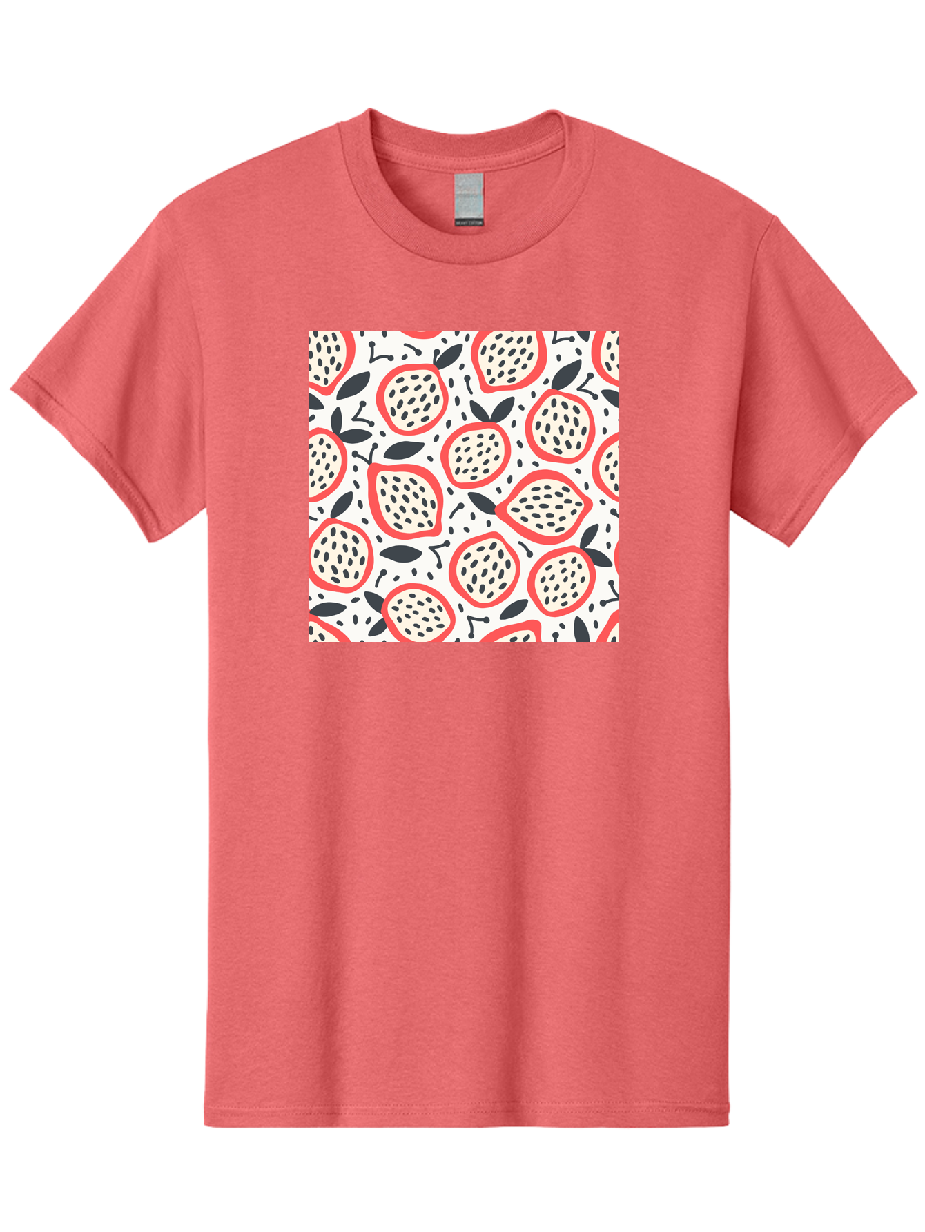 Apples-Pattern Men'S Graphic Tee, 100% Cotton, Comfortable Casual Summer Wear, Machine Washable, Lemon Pattern, Citrus Fruits, Red Outline, Black Seeds, Gray Leaves, White Background, Seamless Design, Fruit Illustration, Summery Vibe, Aab659 23