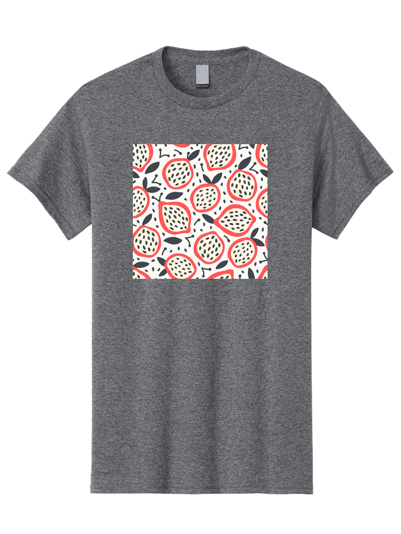 Apples-Pattern Men'S Graphic Tee, 100% Cotton, Comfortable Casual Summer Wear, Machine Washable, Lemon Pattern, Citrus Fruits, Red Outline, Black Seeds, Gray Leaves, White Background, Seamless Design, Fruit Illustration, Summery Vibe, Aab659 27