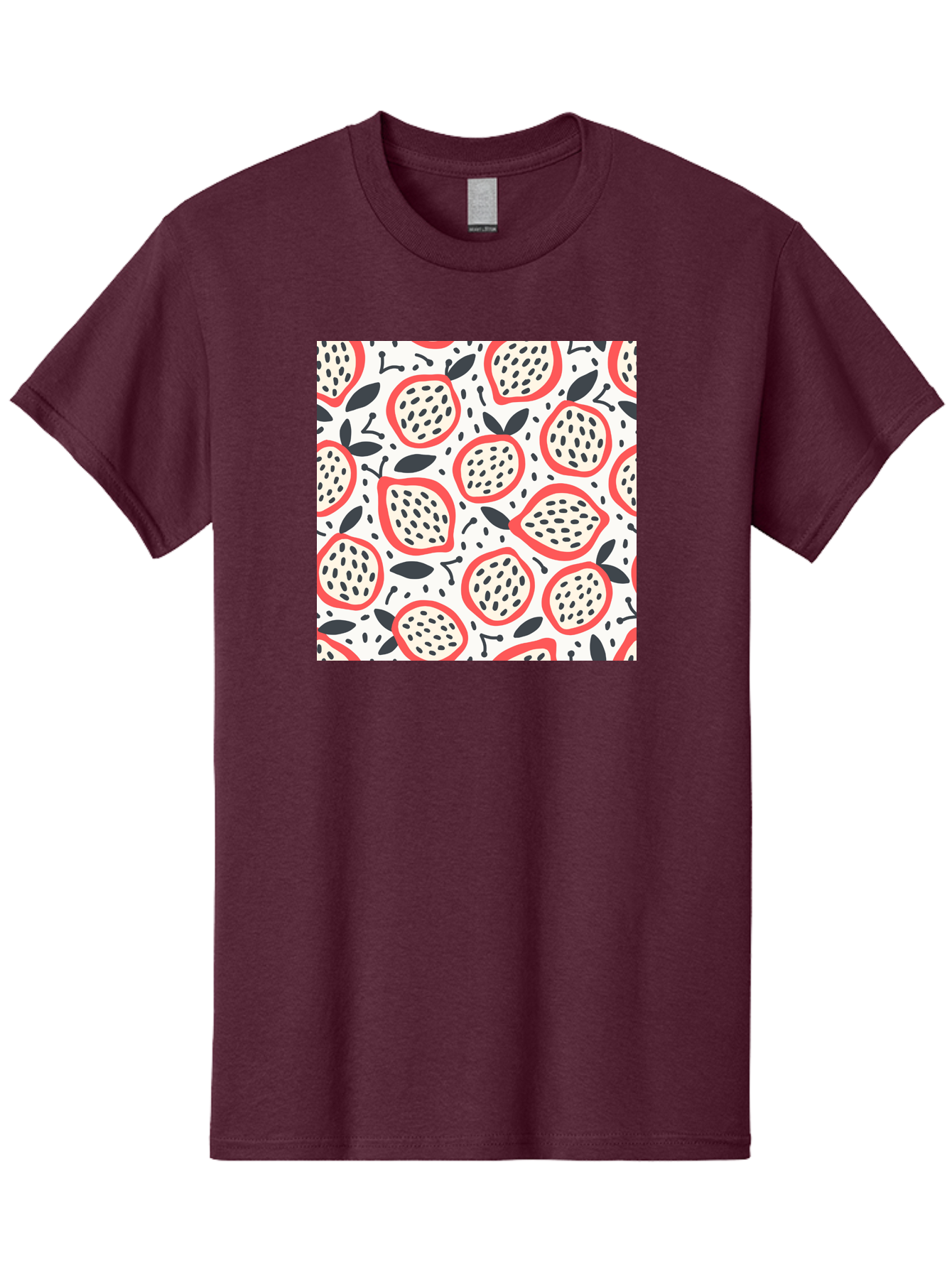 Apples-Pattern Men'S Graphic Tee, 100% Cotton, Comfortable Casual Summer Wear, Machine Washable, Lemon Pattern, Citrus Fruits, Red Outline, Black Seeds, Gray Leaves, White Background, Seamless Design, Fruit Illustration, Summery Vibe, Aab659 21