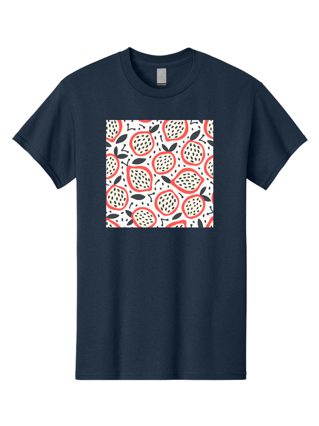 Apples-Pattern Men'S Graphic Tee, 100% Cotton, Comfortable Casual Summer Wear, Machine Washable, Lemon Pattern, Citrus Fruits, Red Outline, Black Seeds, Gray Leaves, White Background, Seamless Design, Fruit Illustration, Summery Vibe, Aab659 15