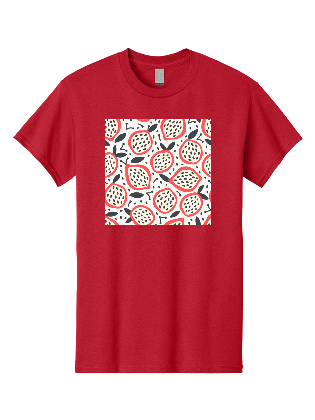 Apples-Pattern Men'S Graphic Tee, 100% Cotton, Comfortable Casual Summer Wear, Machine Washable, Lemon Pattern, Citrus Fruits, Red Outline, Black Seeds, Gray Leaves, White Background, Seamless Design, Fruit Illustration, Summery Vibe, Aab659 19