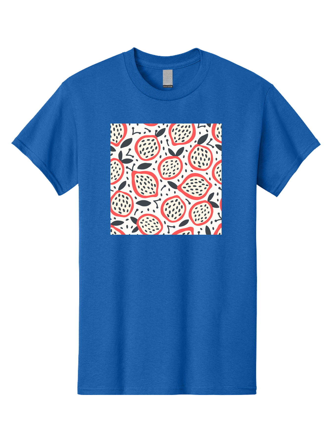 Apples-Pattern Men'S Graphic Tee, 100% Cotton, Comfortable Casual Summer Wear, Machine Washable, Lemon Pattern, Citrus Fruits, Red Outline, Black Seeds, Gray Leaves, White Background, Seamless Design, Fruit Illustration, Summery Vibe, Aab659 17