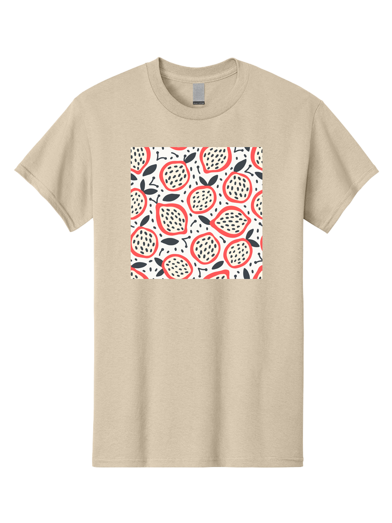 Apples-Pattern Men'S Graphic Tee, 100% Cotton, Comfortable Casual Summer Wear, Machine Washable, Lemon Pattern, Citrus Fruits, Red Outline, Black Seeds, Gray Leaves, White Background, Seamless Design, Fruit Illustration, Summery Vibe, Aab659 3