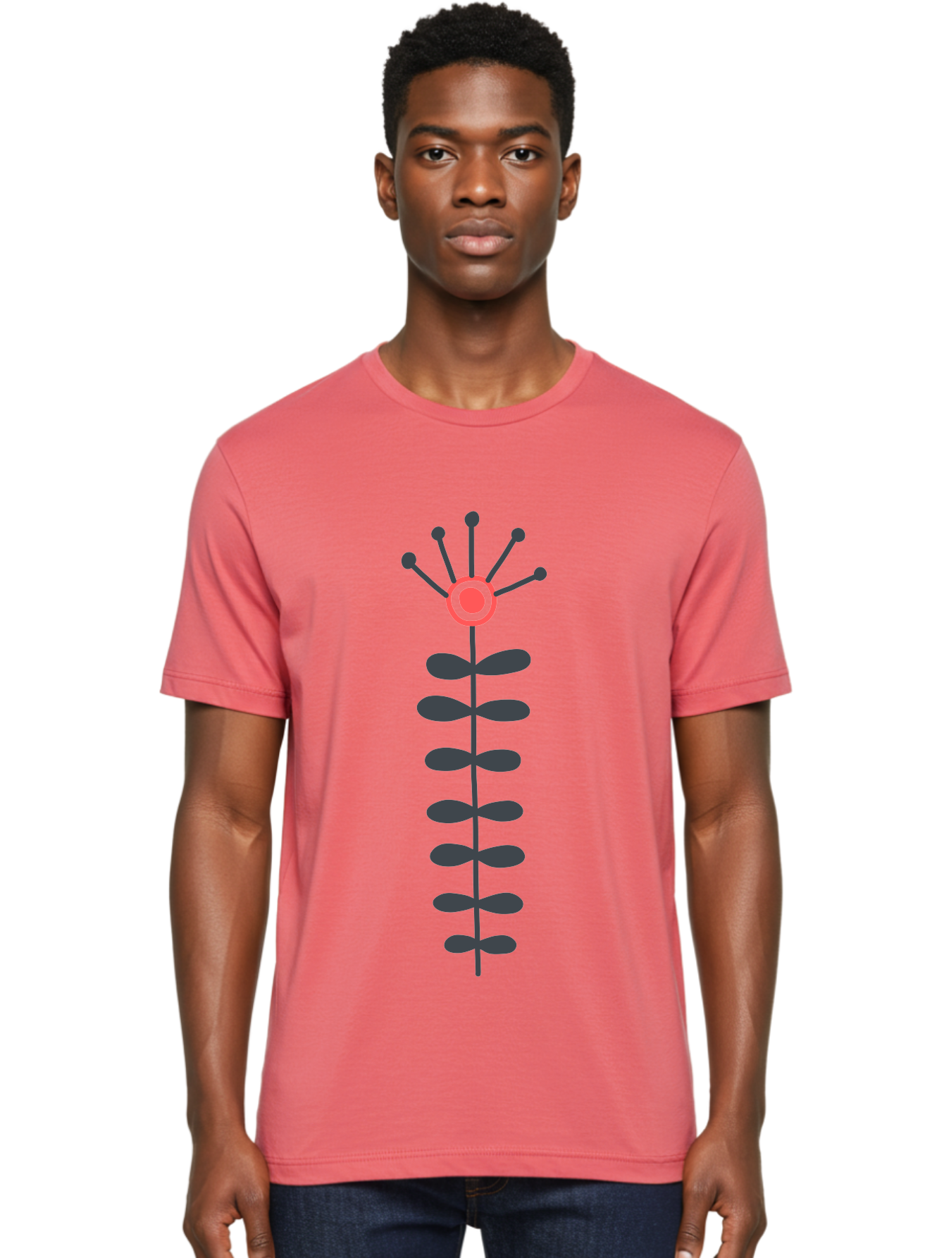 Atom Men'S Graphic Tee, 100% Cotton, Comfortable Casual Summer Wear, Machine Washable, Minimalist Flower Design, Simple Icon, Floral Symbol, Modern Graphic, Grey Petals, Pink Center Aab660 4